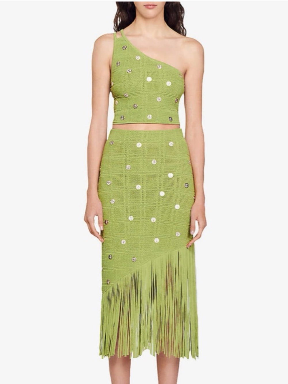 Sandro green too and skirt set with silver tone medallion embellishments - Picture 7 of 7